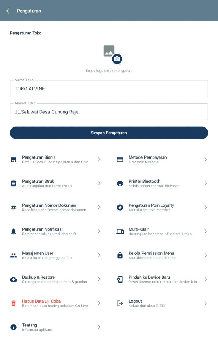 Menu Pengaturan dengan entry Pengaturan Poin Loyalty