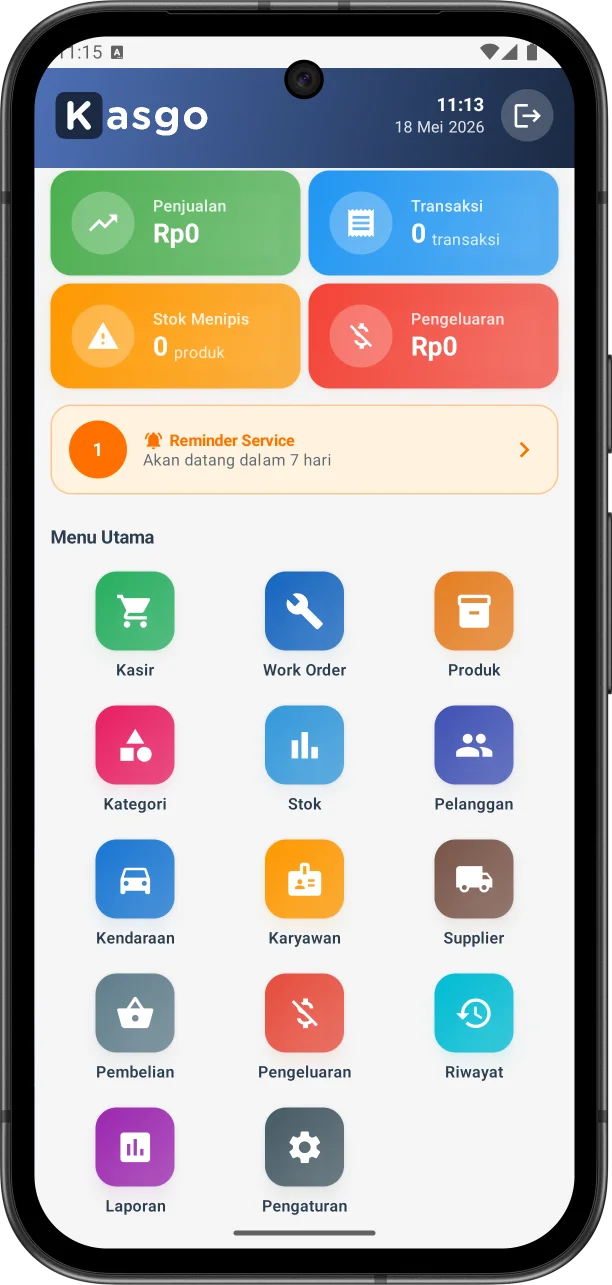 Tampilan aplikasi Kasgo Bengkel