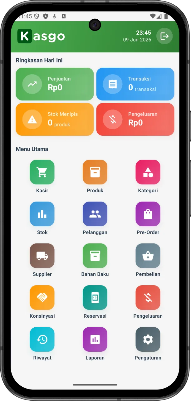 Tampilan aplikasi Kasgo FnB