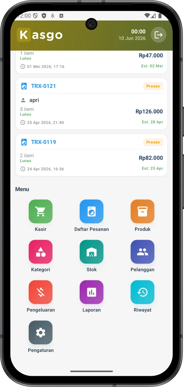 Tampilan aplikasi Kasgo Laundry